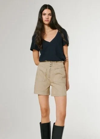 Pantalones cortos de sarga con cintura tipo paperbag