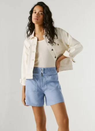 Pantalones cortos de sarga con cintura tipo paperbag