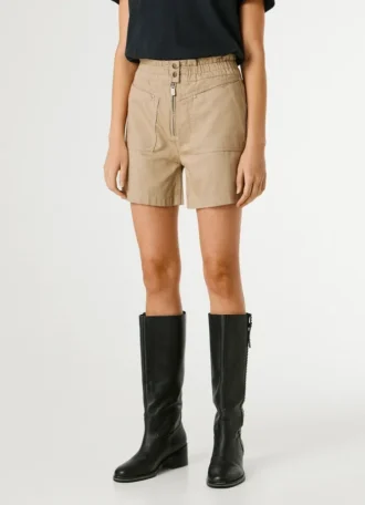 Pantalones cortos de sarga con cintura tipo paperbag