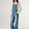 Peto largo de denim de corte regular Peto largo de denim de corte regular