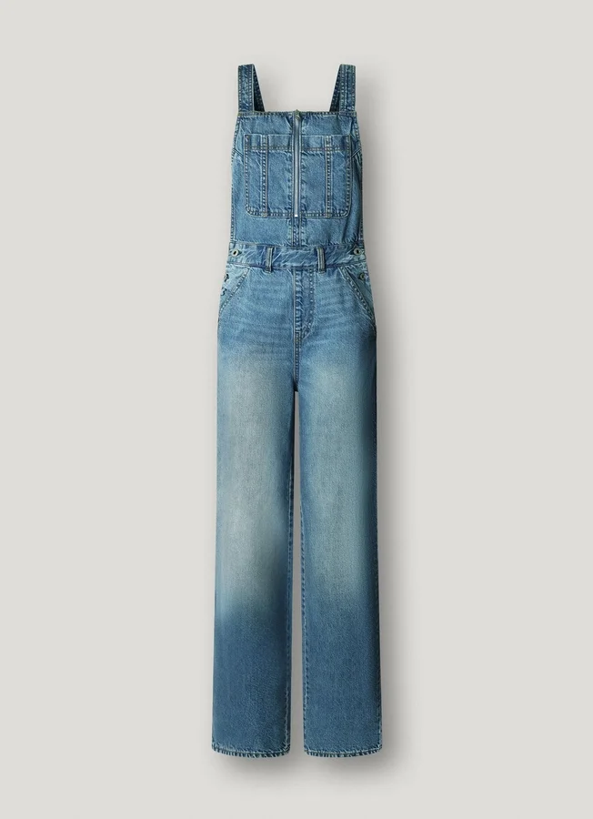 Peto largo de denim de corte regular Peto largo de denim de corte regular
