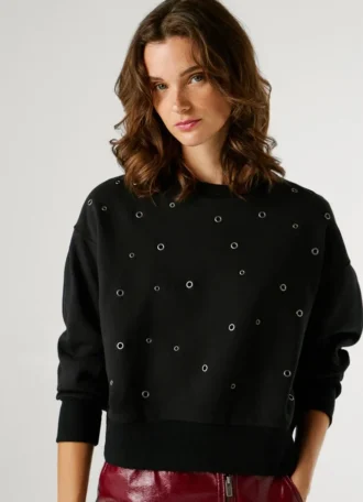 Sudadera de cuello redondo con tachuelas