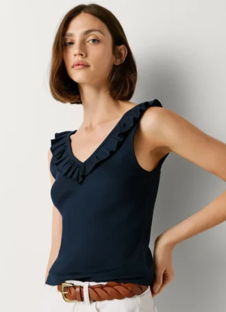 Top de cuello en V con ribete