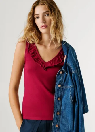 Top de cuello en V con ribete