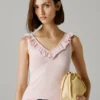 Top de cuello en V con ribete Top de cuello en V con ribete