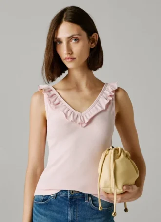 Top de cuello en V con ribete