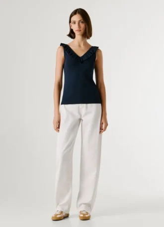 Top de cuello en V con ribete