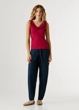 Top de cuello en V con ribete
