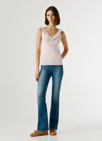 Top de cuello en V con ribete