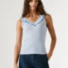 Top de cuello en V con ribete Top de cuello en V con ribete