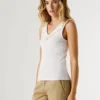 Top de cuello en V con ribete Top de cuello en V con ribete