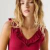 Top de cuello en V con ribete Top de cuello en V con ribete