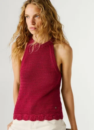 Top de cuello halter de ganchillo