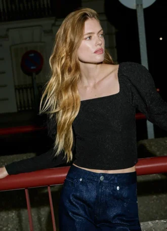 Top de jacquard de corte corto