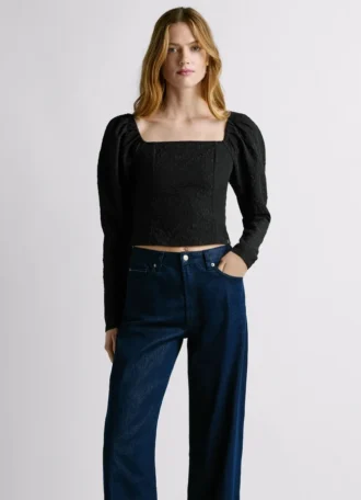 Top de jacquard de corte corto