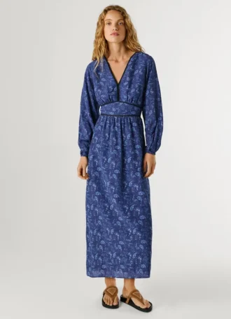 Vestido largo con estampado de cachemira