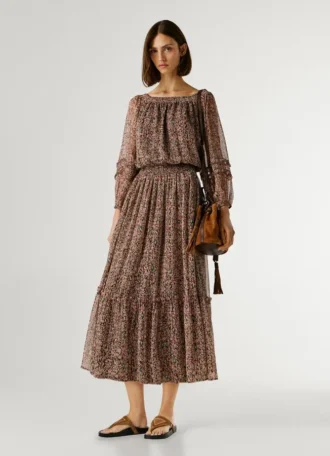 Vestido largo con estampado de fantasía