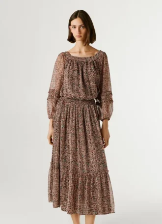 Vestido largo con estampado de fantasía